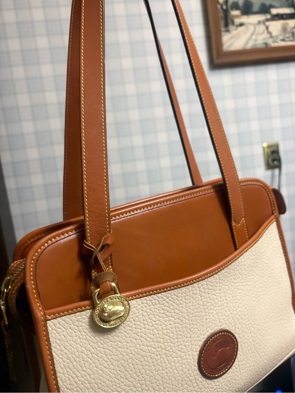 Dooney & Bourke Cream and Saddle Brown Leather Tote with wallet